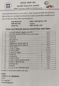 মাদার বখ্শ হলের বিভিন্ন খাতে টাকা জমা দেয়ার হিসাব নম্বর